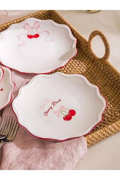 LC Waikiki LCW HOME Printed Ceramic Cake Plate 4 Pieces 20 Cm