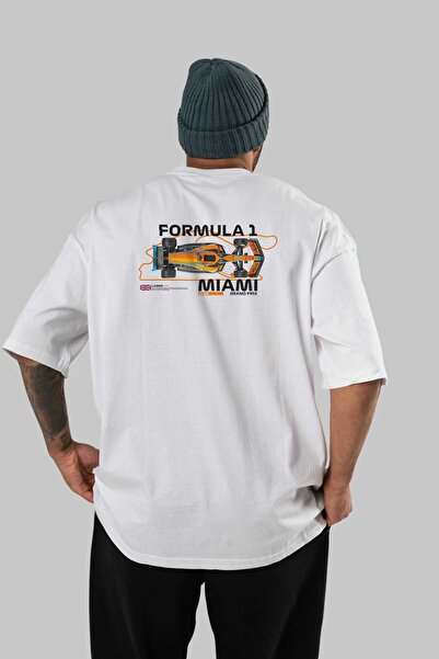 Ankhises تي شيرت ميامي جراند بريكس كبير الحجم مطبوع من الخلف برقبة دائرية من ...