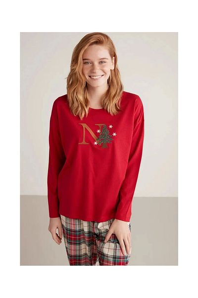 Kocabey W606 Women's Long Sleeve Plaid Pajama Set