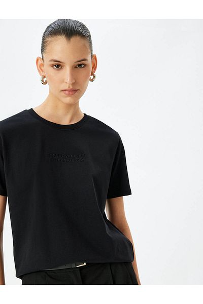 Koton Crew Neck Embroidery Detail Short Sleeve Cotton Basic T-Shirt