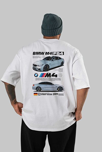 Ankhises BMW M4 F84 Biele oversize tričko s potlačou na chrbte Crew Neck bavl...