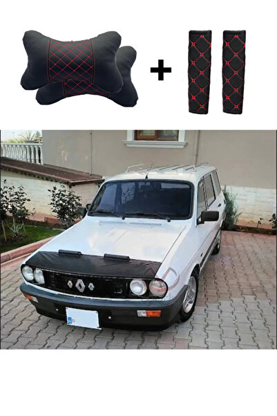 mutlu oto aksesuar Renault 12 Toros Kaput Maskesi Kırmızı Nakış Kapitone Yast...