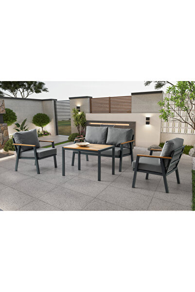 Viento Mobilya Parma Çay Seti Antrasit Alüminyum İskelet Balkon, Mutfak, Bahç...