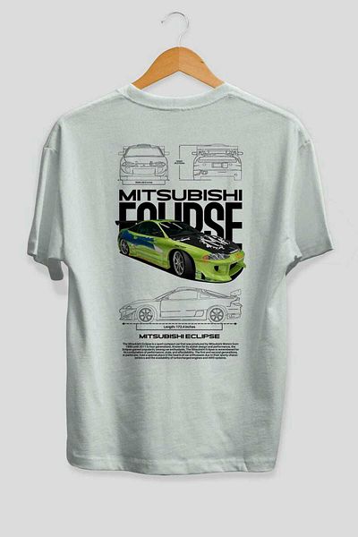 Ankhises Mitsubishi Eclipse Back Printed and Crew Neck Cotton for White Oversize T-Shirt