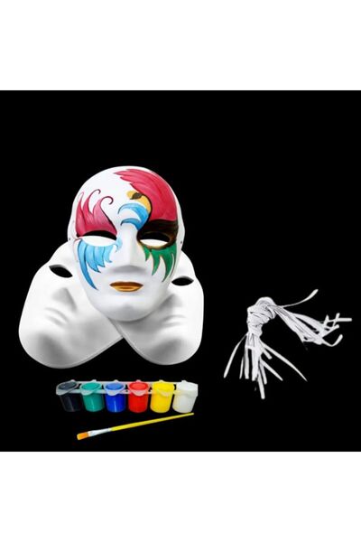 Anoffel Maske Boyama 3 'lü Seti (3 Adet Delikli Maske 6 'lı Akrililk Boya Fırça Lastik )