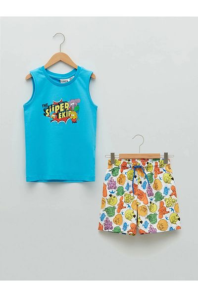 LC Waikiki LCW Kids الأبيض طاقم الرقبة Kral Şakir مطبوعة الأولاد القميص القصير والسباحة القصيرة