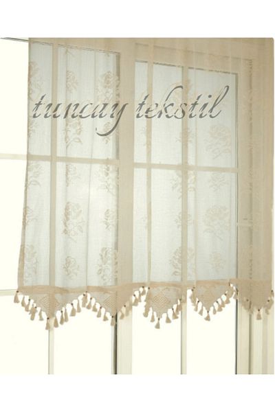 TUNCAY TEKSTİL Buldan Work Macrame Rose Tulle Cortina Dantela manuala Cortina din bumbac