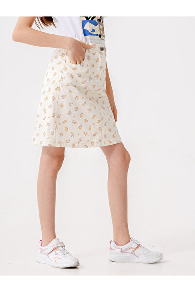 GİYİCEM TEKSTİL Girl's Floral Linen Skirt 2608