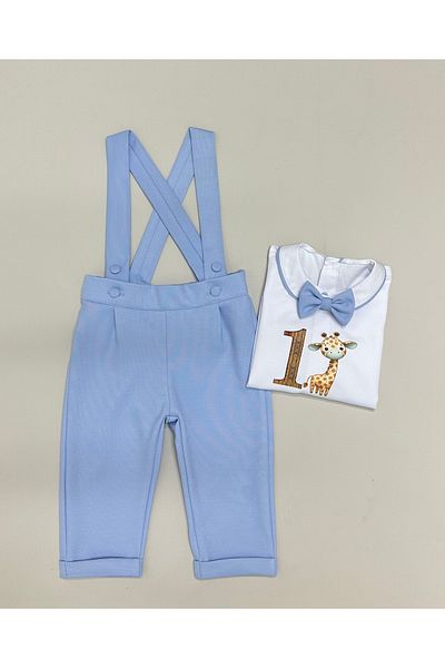 annerüyası Zoo Giraffe One Year Old Concept Baby Blue Salopet Set