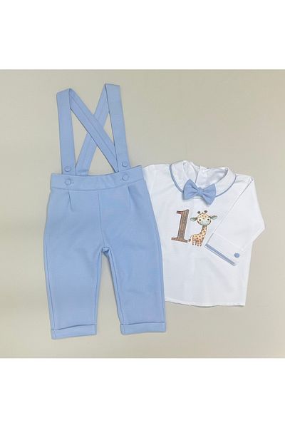 annerüyası Zoo Giraffe One Year Old Concept Baby Blue Salopet Set