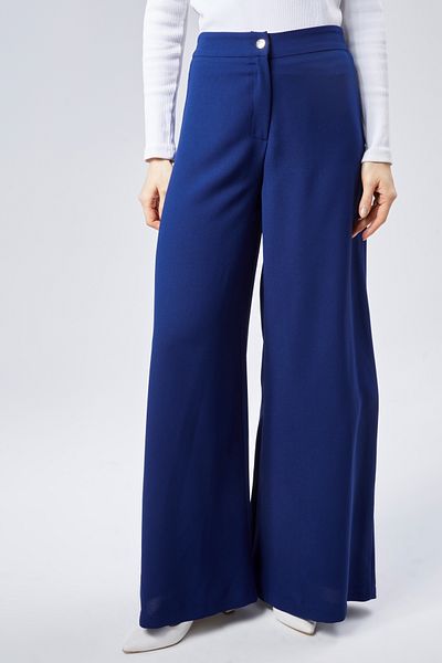 sehatex Women's Trousers Crepe Fabric Elastic Waist Comfortable Fit Light Navy
