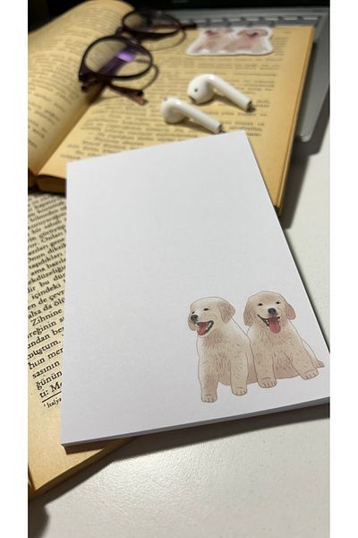 Handeto Kraft Friend Themed Dog Pattern Notepad - A6 Notebook, Check Pluck Notebook, Glue Notepad, Unlined Notebook