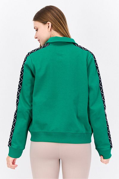Lyle & Scott Women Spread Collar Brand Logo Long Sleeves Full Zip Sweatshirt, Green Combo