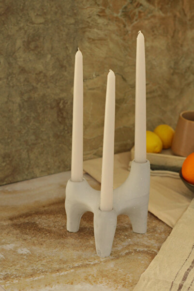 SANAT SEPET İŞLERİ Gri Iskandinav Tarzı 3 Ayaklı Beton Şamdan - 3'lü Şamdan M...