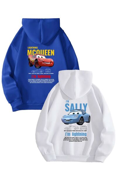 SeusCraft McQueen Sally Dear Суитшърт - Син и бял суитшърт с качулка и джобове