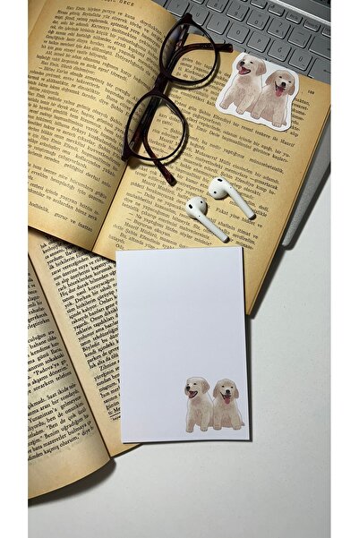 Handeto Kraft Friend Themed Dog Pattern Notepad - A6 Notebook, Check Pluck Notebook, Glue Notepad, Unlined Notebook