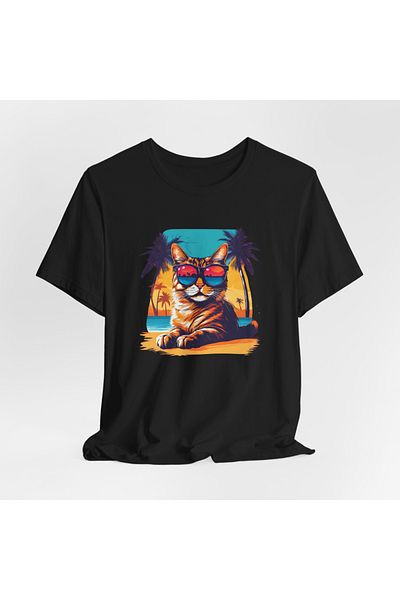 IVART Cat and Coast Printed -unisex -100% βαμβακερό κοντομάνικο μπλουζάκι με κανονικό λαιμόκοψη