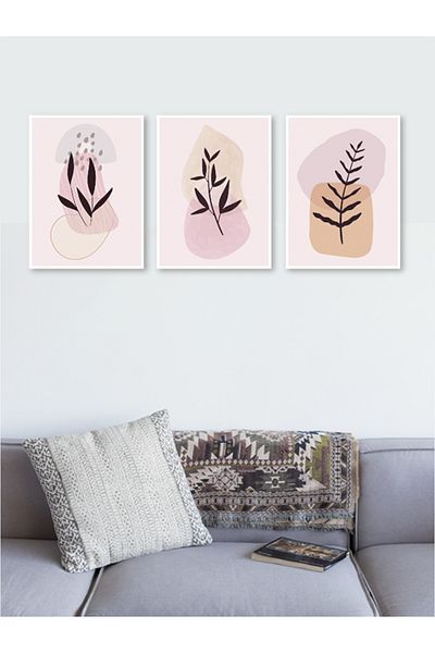 estölye 3 Piece Bohemian Style Artistic Wood Frame Look Painting Set