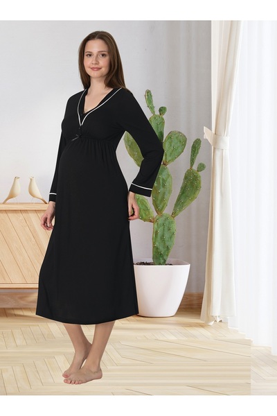 by İGP Hamile Lohusa Uzun Kollu V Yaka Gecelik