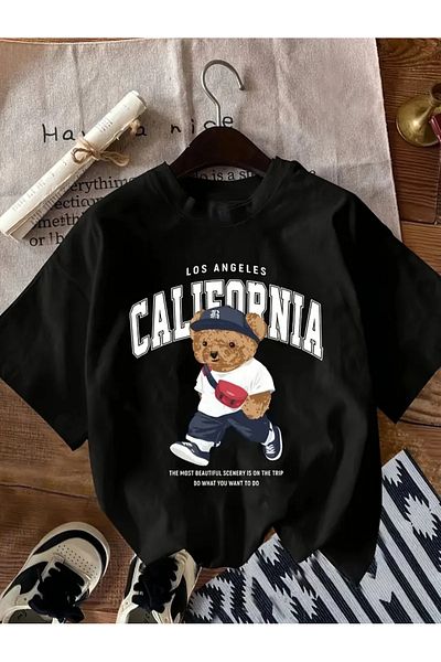 Sezon tekstil Oversize Printed Comfortable T-Shirt with Teddy Bear for Adult and Teen - Two Thread