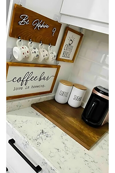 Wooden Factory Coffee Bar Coffee Corner with Cup Hanger Wall Decoration and Kitchen Ornaments, Wooden Board Set