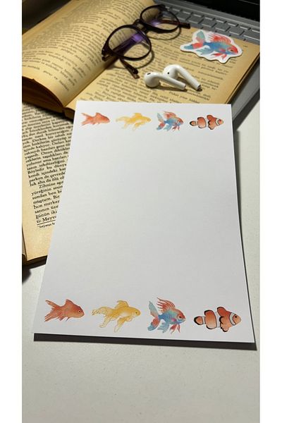 Handeto Kraft Fish Themed Notepad Pull Pull Notebook, Glue Memo Pad, A5 Notebook, Unlined Notebook