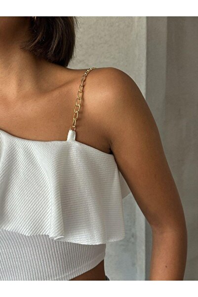 Jeevee Λεπτομερής τυλιγμένη μακρυμάνικη μπλούζα με αλυσίδα με έναν ώμο