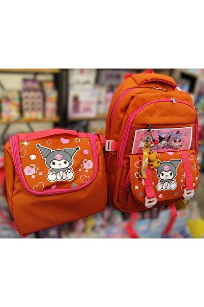 bundle island Rucsac elementar cu 4 compartimente cu figura Kuromi + cutie de prânz izolată