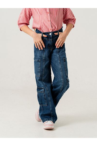 GİYİCEM TEKSTİL Girl's Multi-Pocket Cargo Jeans 2187