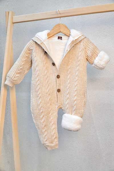 Bursa Trikomer Knitwear Whole Lamb Wool Inside Extra Soft Hair Knit Print Newborn Baby Romper