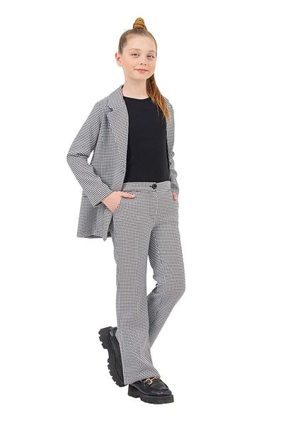 wakawakakidsstore Goose Feet Patterned Adjustable Waist Flared Leg Girls' Trousers - Black - 12-13 Years