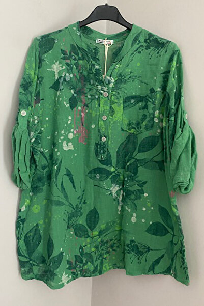 AYASOFYA OTANTIK Жіноча італійська зелена блуза з зеленим принтом у вигляді к...