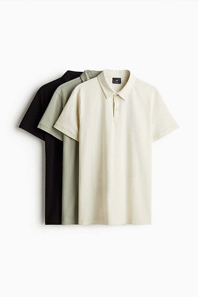 H&M مجموعة من 3 قمصان بولو بقصّة Slim Fit