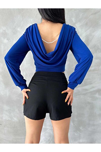 Jeevee Bluză lungă cu mânecă cu balon, cu spatele decoltat