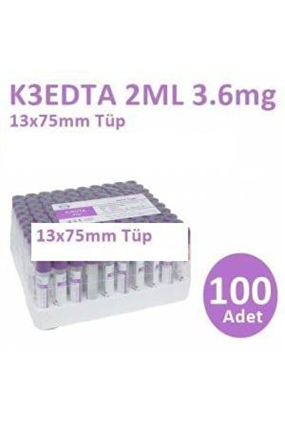 Genel Markalar 100 Adet Kan Alma Tüpü, Mor Kapak, K3E K3EDTA 2ml 3.6mg 13x75mm, Bd Vacutainer