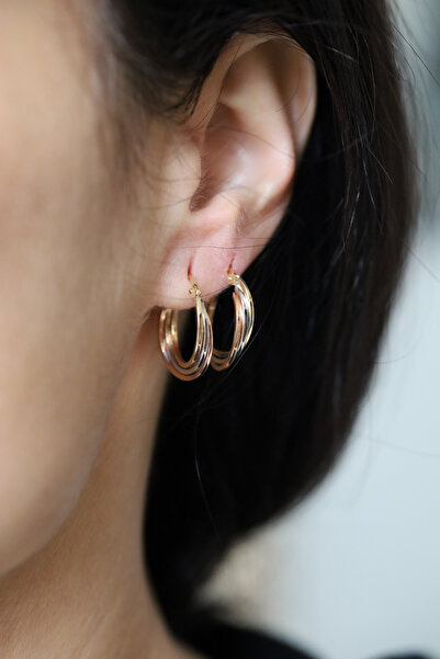 Yenigün Kuyumculuk 14 Ayar Altın Üç Renkli İç İçe Halkalar Küpe 2