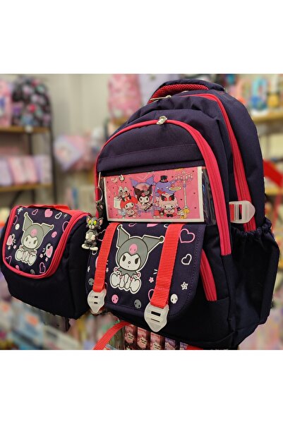 bundle island Rucsac elementar cu 4 compartimente cu figura Kuromi + cutie de prânz izolată