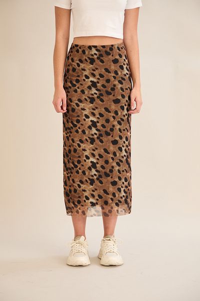 Julidress Leopard Print Elastic Waist Cut Midi Length Premium Tulle Skirt