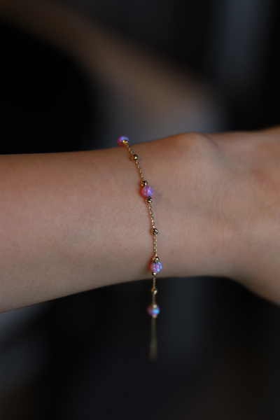 Yenigün Kuyumculuk 14 Ayar Altın Pembe Opal Detaylı Zincir Bileklik