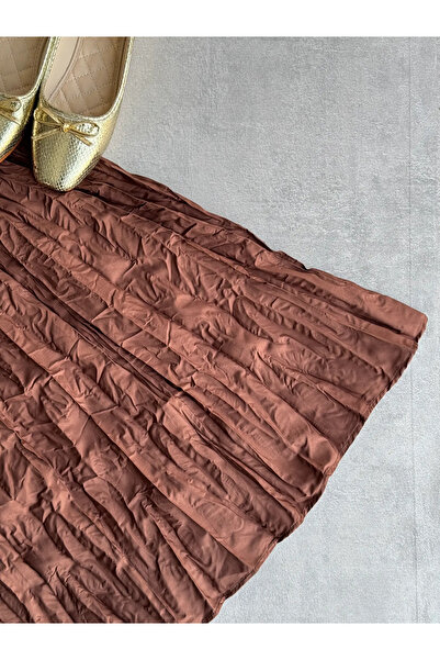 Giyim Gezegeni Crash Pleated Crinkle Fabric Textured Crinkle Women's Skirt