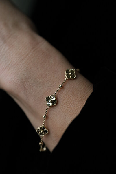 Yenigün Kuyumculuk 14 Ayar Altın Dorika Detaylı Şans Yoncaları Bileklik 3