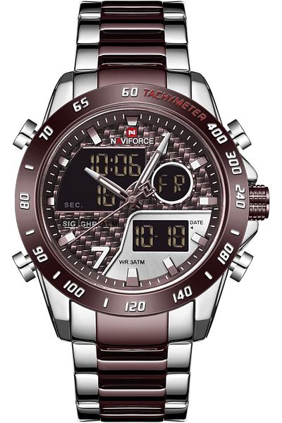 Naviforce Dual Color Analog Digital Stainless Steel Strap Watch for Men 9171