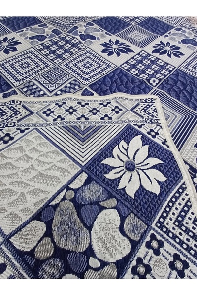 Voho Tekstil 9 Metrekare Parlak, Serme Halı Örtüsü, Savan, Piknik Örtüsü 230x330 Cm Lacivert Kareli