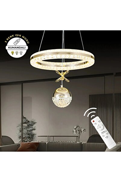 Sanctum Rigel  Gold Kumandalı 3 Renk Ledli Çift Yönlü Aydınlatmalı Lüks Tasarım Ledli Avize Çap 40 cm