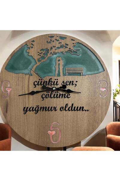 Pelince ساعة حائط بنمط خشبي - كونك - هدية للحبيب - مطلية براتنجات الايبوكسي -...