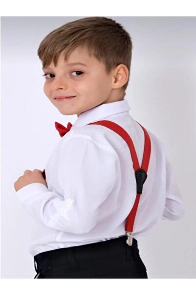 Nacar Erkek Çocuk Uzun Kollu Beyaz Gömlek, Papyon ve Salopet Askı 3'lü Takım