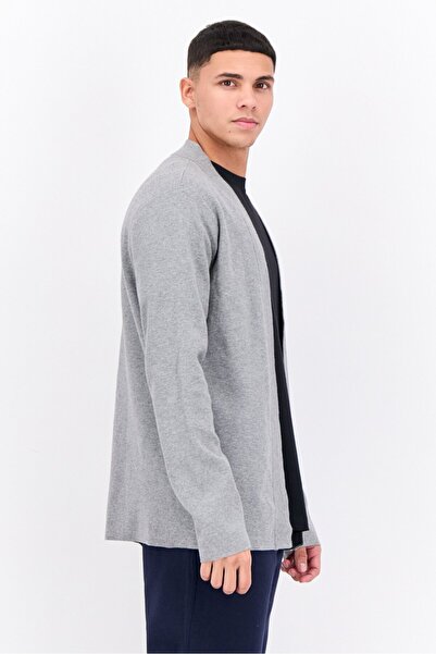Perry Ellis Men Split Neck Heather Long Sleeves Cardigan, Grey