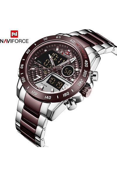 Naviforce Dual Color Analog Digital Stainless Steel Strap Watch for Men 9171