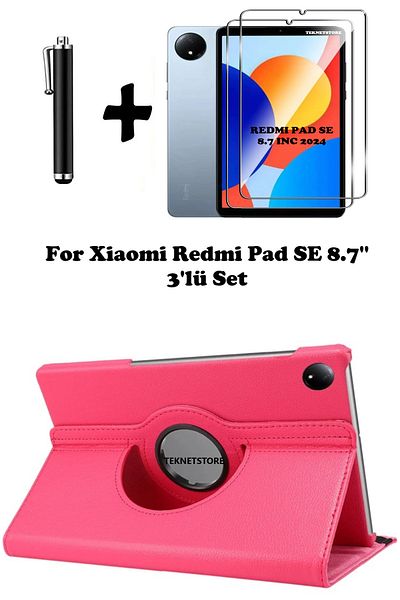 TEKNETSTORE Xiaomi Redmi Pad Se 8.7 Inch Tablet Compatible 360 Rotary Pu Leather Case Set with Sleep Mode