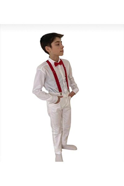 Nacar Erkek Çocuk Keten Pantolon Gömlek Askı Ve Papyon 23 Nisan Gösteri Takım...